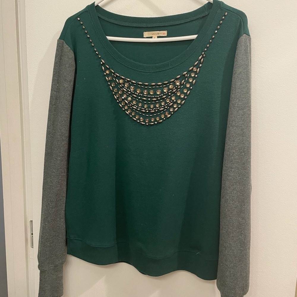 Bedazzled two tone green sweater